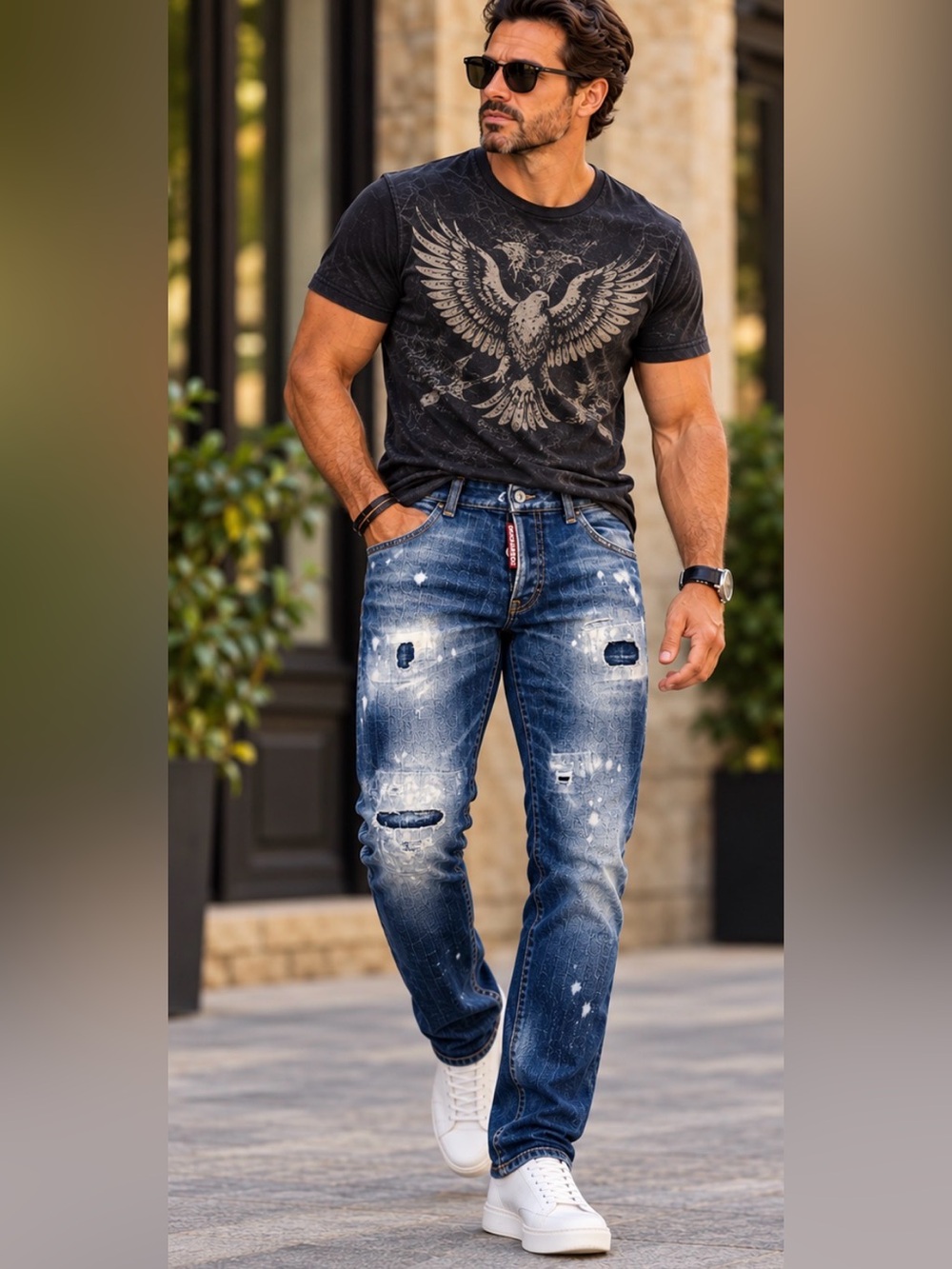 DSQUARED2 Skater Jeans Distressed Paint Splatter Button Fly Denim